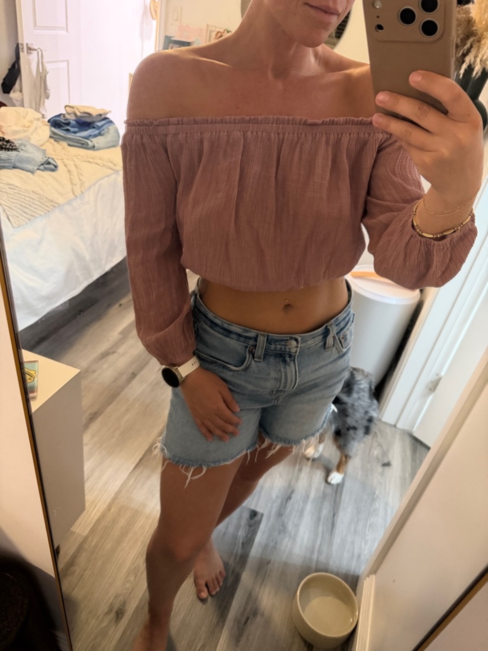 Lulu's Rose Mauve Off-Shoulder Long Sleeve Crop Top